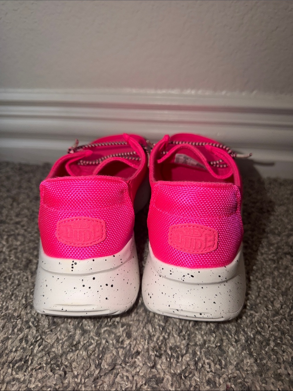 Hey Dude Women's Slip-On Sneakers in Hot Pink with Speckled White Sole - Picture 4 of 7